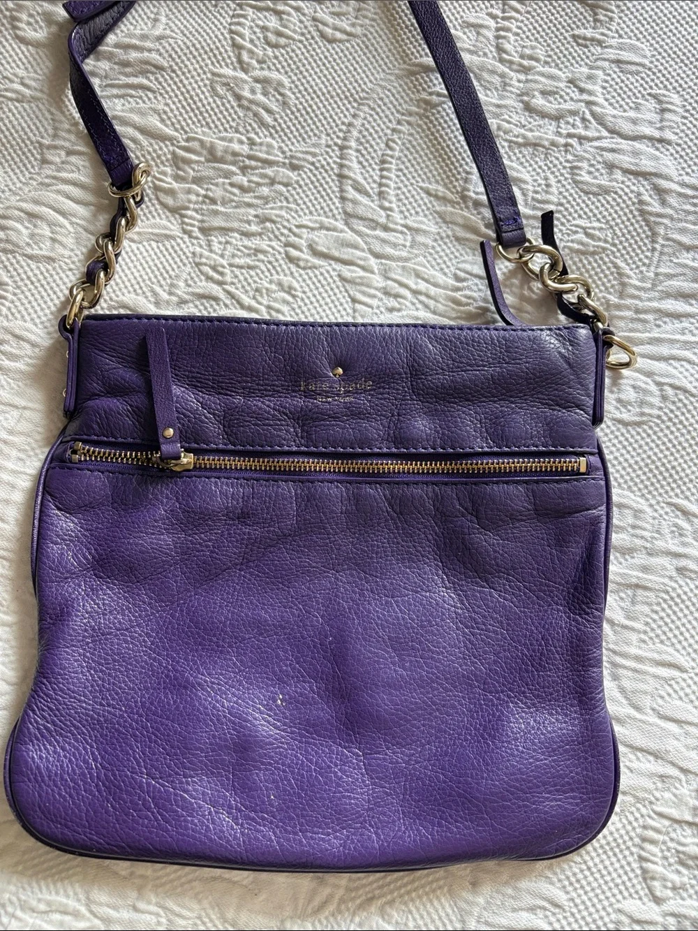 kate spade Purple Pebbled Leather Chain Strap Crossbody Bag